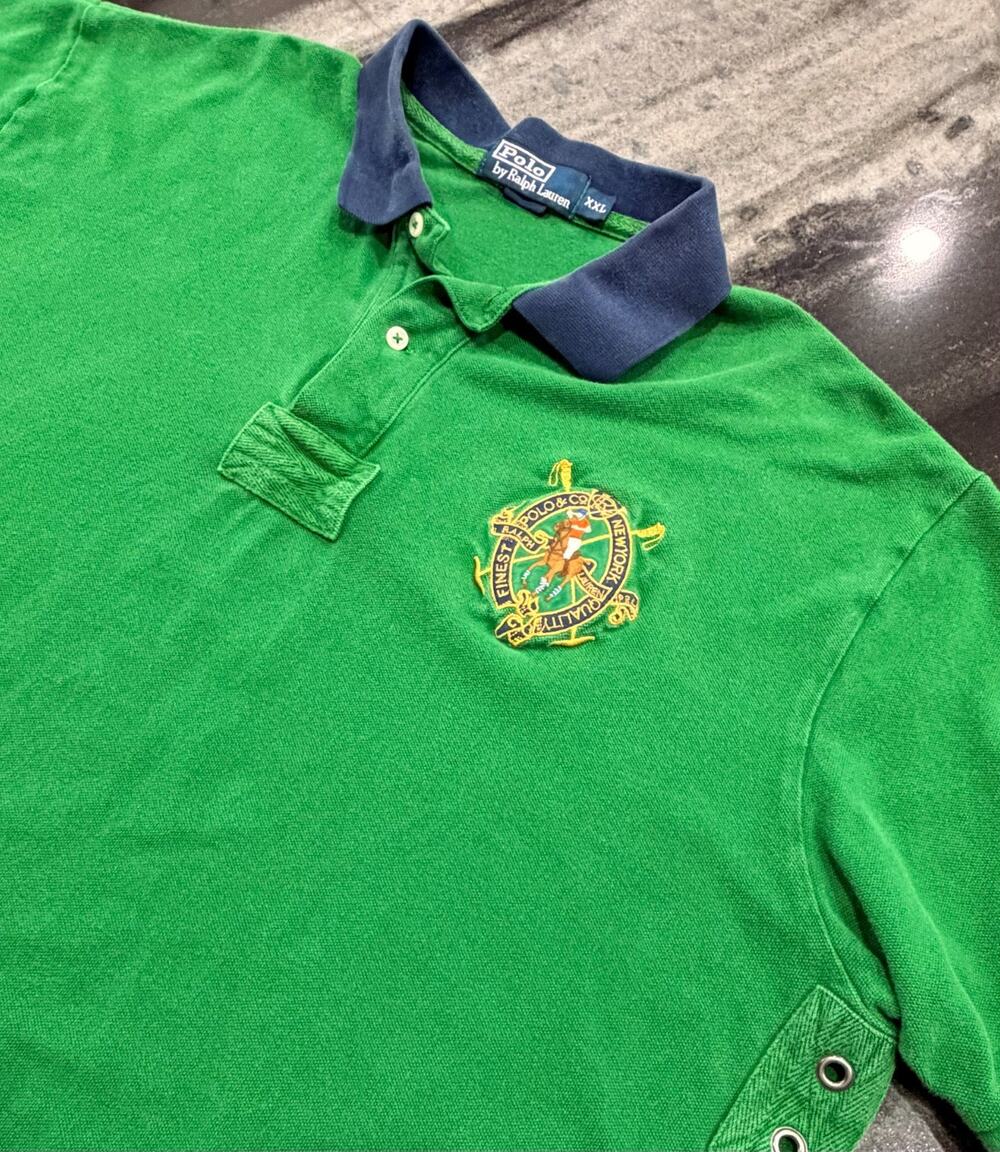 Vintage Polo Ralph Lauren Rugby Shirt Mens XXL Green Crest Navy Collar Grommet